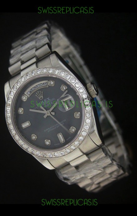 Rolex Day Date Just Japanese Replica Watch in Black Dial 