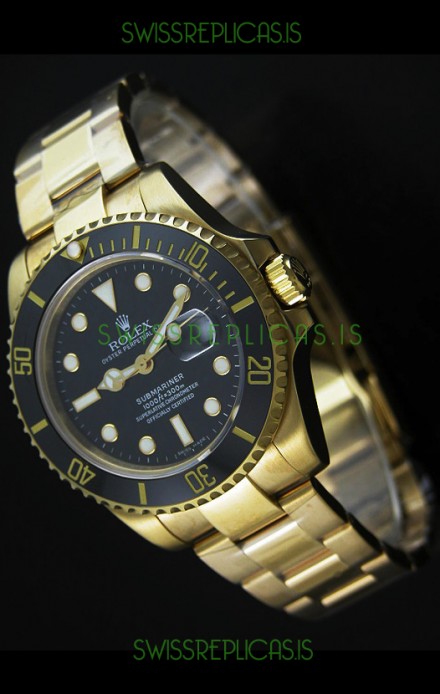 Rolex Submariner Swiss Gold Watch in Black Dial with Ceramic Bezel