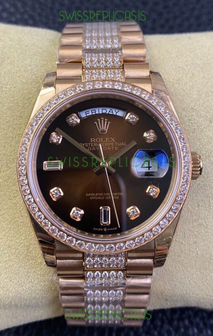 Rolex Day Date Presidential M128345rbr-0041 18K Rose Gold Watch 36MM - Brown Dial 1:1 Mirror Quality