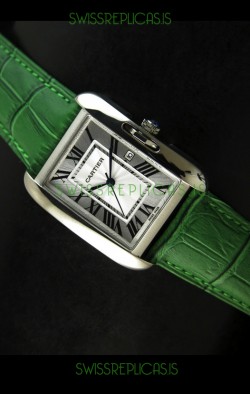 Cartier Tank Ladies Replica Watch in Steel Case/Green Strap