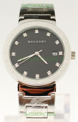 Bvlgari Quartz Japanese Silver Watch in Black Dial