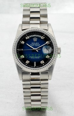 Rolex Day Date Silver Japanese Replica Watch in Blue Dial
