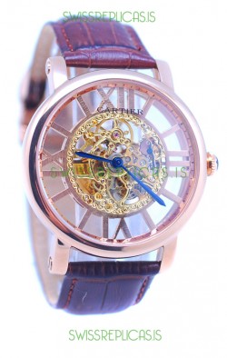Ronde De Cartier Skeleton Rose Gold Japanese Watch 