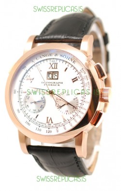 A.Lange & Sohne Datograph Flyback Swiss Replica Rose Gold Watch in White Dial