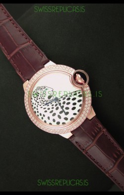 Ballon De Cartier Watch in Pink Gold Casing with Diamonds Bezel