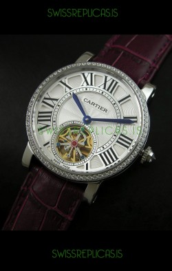 Cartier Ronde de Tourbillon Japanese Replica Watch in Diamond Bezel