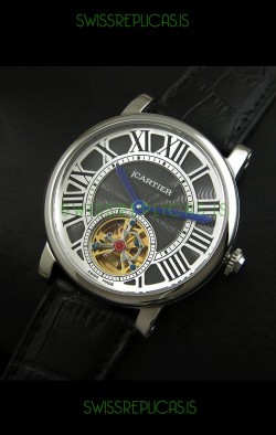 Cartier Ronde de Tourbillon Japanese Replica Watch in Black Dial