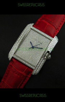 Cartier Tank Anglaise Ladies Replica Watch in Steel/Red Strap