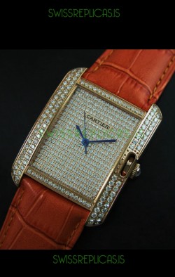 Cartier Tank Anglaise Ladies Replica Watch in Gold Case/Brown Strap