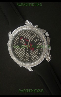Five Time Zones J&C Imitations Japanese Watch in Full Diamonds