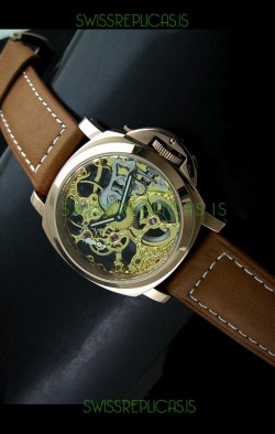 Panerai Luminor Skeleton Dial Swiss Watch in Rose Gold Casing