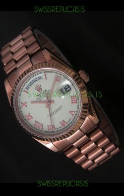 Rolex Day Date Swiss Rose Gold Watch in White Dial