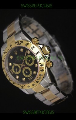 Rolex Daytona Japanese Replica Two Tone Gold Watch in Black Dial