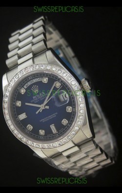 Rolex Day Date Just Japanese Replica Watch in Dark Blue Dial
