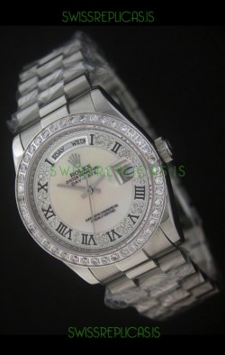 Rolex Day Date Just Japanese Replica Watch in Mop Scream White Dial