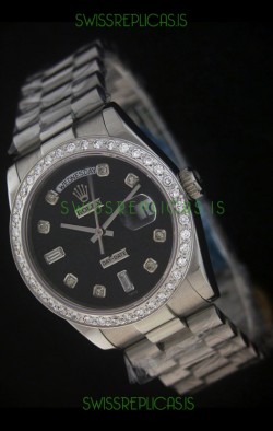 Rolex Day Date Just Japanese Replica Watch in Black Dial