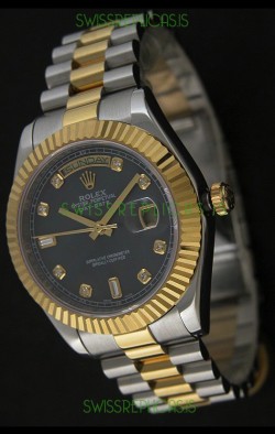 Rolex Day Date Just Japanese Replica Two Tone Gold Watch in Mop Grey Dial