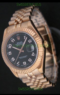Rolex Datejust Japanese Replica Rose Gold Watch in Black Dial