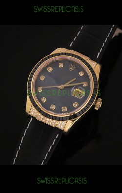 Rolex DateJust Japanese Mens Replica Yellow Gold Watch in Diamond Markers