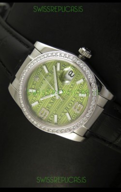 Rolex Replica Datejust Swiss Replica Watch - 37MM - Black Strap Green Dial