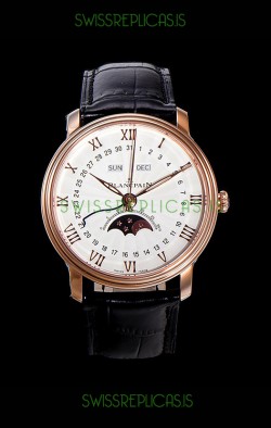 Blancpain "Villeret Quantième Complet" 904L Steel Rose Gold Watch in White Dial