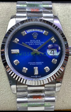 Rolex Day Date 36MM M128239-0023 904L Steel in Blue Dial 1:1 Mirror Replica