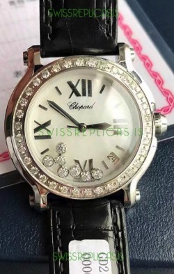 Chopard Happy Stainless Steel Swiss Quartz Watch 1:1 Mirror Replica - Genuine Diamonds 