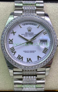 Rolex Day Date Presidential M128349RBR-0026 904L Steel 36MM - White Roman Dial 1:1 Mirror Quality