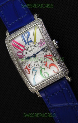 Franck Muller Long Island Color Dreams Ladies Swiss Replica Watch - Blue Strap