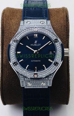 Hublot Classic Fusion Diamonds Steel Blue Dial 38MM Swiss Replica Watch 1:1 Mirror Quality