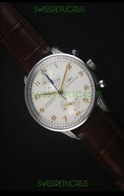 IWC Portuguese Chronograph Stainless Steel with Diamonds 1:1 Mirror Replica Watch