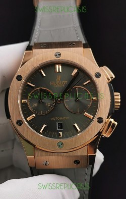 Hublot Classic Fusion Chronograph Rose Gold Casing Brown Dial 1:1 Mirror Replica Watch 