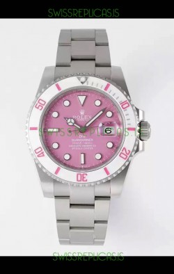 Rolex Submariner DiW Stainless Steel Casing White Ceramic Bezel Pink Dial Edition Watch 