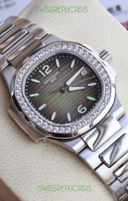 Patek Philippe Nautilus 7010/1G-012 32MM 1:1 Mirror Replica - Genuine Diamonds on Bezel 