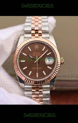 Rolex Datejust 41MM Cal.3135 Movement Swiss Replica Watch in 904L Steel Two Tone Brown Dial