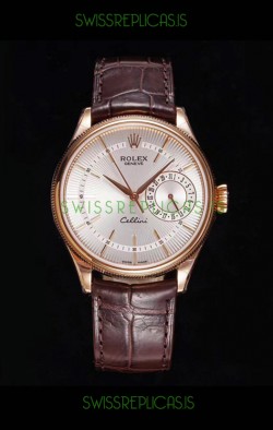 Rolex Cellini Date Ref#50515 Replica 1:1 Mirror Rose Gold 904L Steel Watch White Dial