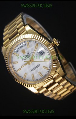 Rolex Day Date Japanese Replica Watch - Yellow Gold Casing in Steel Patterned Dial 40MM