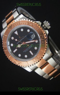 Rolex Yachtmaster Japanese Replica in Two Tone Rose Gold Casing Brown Dial - 40MM