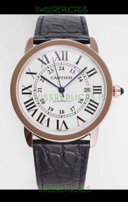 Ronde De Cartier Swiss Replica Watch - Rose Gold in White Dial 