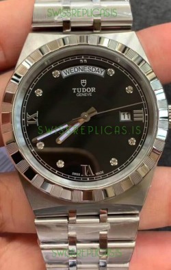Tudor Royal Edition Watch - 1:1 Mirror Replica in Steel Casing - Black Diamonds Dial