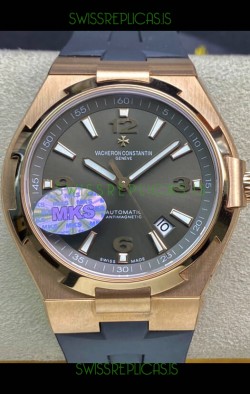 Vacheron Constantin Overseas 1:1 Mirror Replica 904L Rose Gold Steel Watch in Grey Dial - Rubber Strap