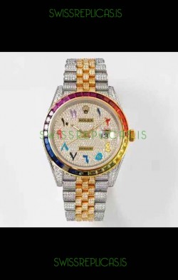 Rolex Datejust Full ICED Out Arabic Numerals Watch in 41MM Casing - 3135 Movement Yellow Gold