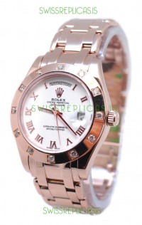 Rolex Day Date Rose Gold Japanese Replica Watch in Diamond Bezel