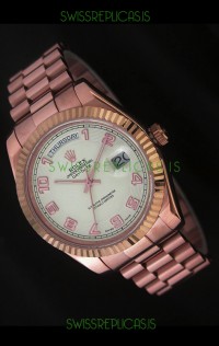 Rolex Day Date Japanese Replica Steel Watch in Arabic Markers