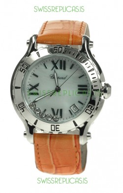 Chopard Happy Sport Diamonds Edition Replica Watch in White Pearl Dial