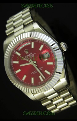 Rolex Day Date II 41MM Swiss Replica Watch - Red Dial - 1:1 Mirror Replica Watch 