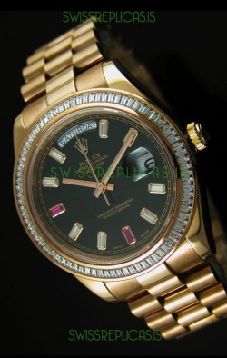 Rolex Day Date II 41MM Swiss Replica Watch - Black Dial - 1:1 Mirror Replica Watch 