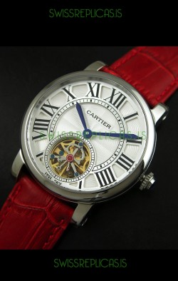 Cartier Ronde de Tourbillon Japanese Replica Watch in Red Strap