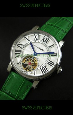 Cartier Ronde de Tourbillon Japanese Replica Watch in Green Strap