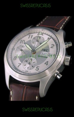 IWC Der Flieger Chronograph Swiss Replica Watch in Silver White Dial